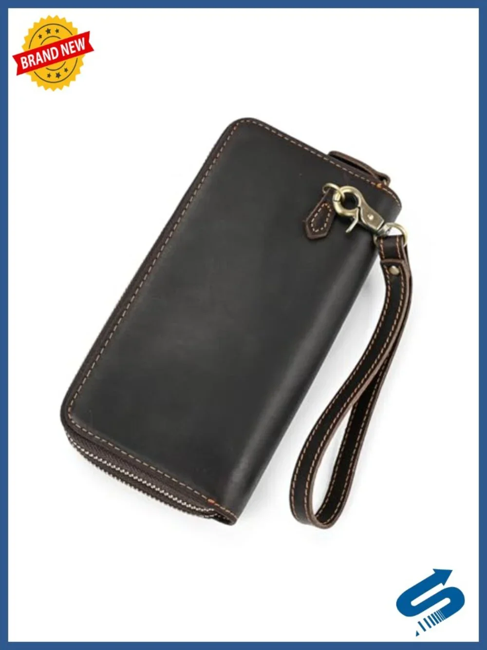Genuine Leather Long Wallet for Men Large Capacity Clutch with Wristlet